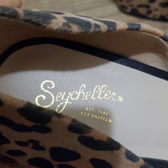 Antropologie Seychelles Shabby Chic Black Leopard Suede/Leather Block Heel Sz 10 - Picture 7 of 11